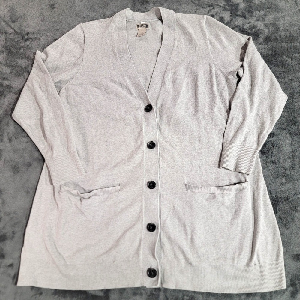 Duluth Trading Cardigan Sweater Women 1X Gray Pockets Academia Minimalist Boho